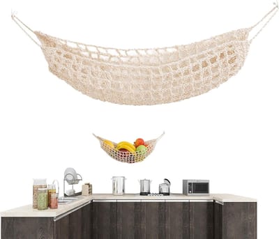 Hangmat voor fruit - Fruithangmat mand - Keuken organiseren - Handgeweven katoen - 53 cm lang - Wit