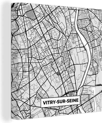 Canvas Schilderij Plattegrond - Kaart - Stadskaart - Frankrijk - Vitry-sur-Seine - 20x20 cm - Wanddecoratie