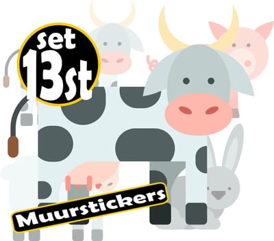 Jerma - Boerderij dieren - muurstickers - set 13 st. - 6 A4 vellen - Zelfklevend -Duurzaam Vinyl