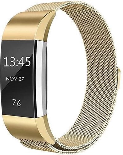 Milanees bandje geschikt voor Fitbit Charge 2 - Met magneetsluiting - Gemaakt van RVS - KELERINO. - Goud - Large