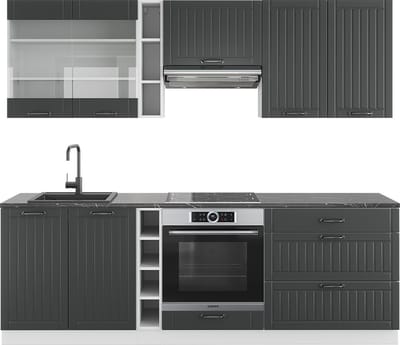 Vicco Fame-Line Complete keukeneenheid – 235 cm, WB Antraciet Antraciet landhuis/wit