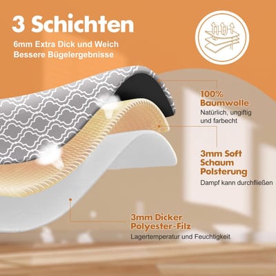 Dailygoods- Strijkplankhoes 120 x 45 cm - Drielaagse Comfortvulling - Premium Katoen - Öko-Tex Standaard 100 - Optimale Bescherming - Kreukvrij Strijken - Strijkplankovertrek