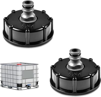 2 stuks - IBC-tank accessoires - voor 1/2 IBC-klep adapter S60 x 6 - IBC-adapter - tuinslangaansluiting - regenwatertank accessoires - regentonaccessoires - IBC-tankdopadapter - 60*48 mm - zwart