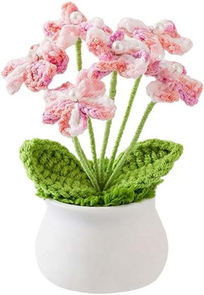 BOTC Kunstplant - Gehaakt bloemenboeket - gebreide bloemen – Handgemaakte Gehaakte Kunstbloem Decoratie – Roze en wit