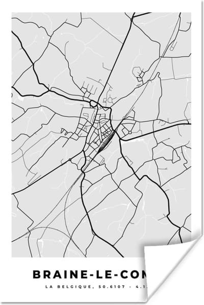 Poster België – Braine le Comte – Stadskaart – Kaart – Zwart Wit – Plattegrond - 120x180 cm XXL