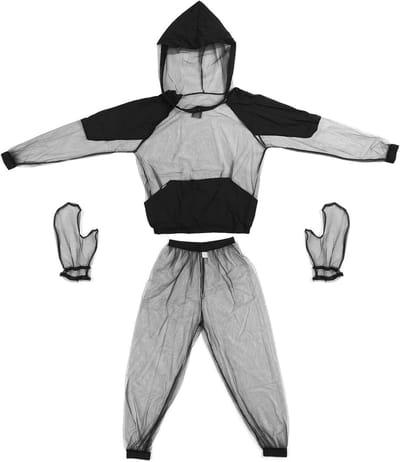 Anti-Muggen Pak voor Buitenactiviteiten - Insectenbescherming, Ultralicht, Ademend, Inclusief Handschoenen en Broek, Zwart, M
