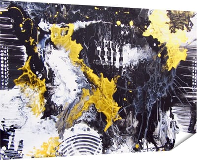Gards Tuinposter Abstracte Kunst met Zwart, Wit en Goud - 180x120 cm - Tuindoek - Tuindecoratie - Wanddecoratie buiten - Tuinschilderij