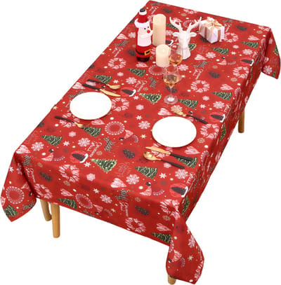 Tafelkleed - Voor kersttafel en decoraties - Veeg schoon, waterdicht en oliebestendig - Rood met kerststerpatroon - Rood-132x228cm