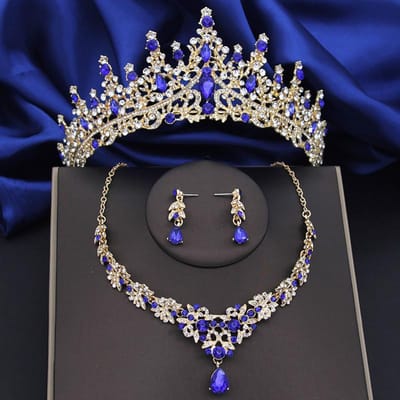 Kristallen Bruidssieradensets Vrouwen Tiara's Oorbellen Choker Ketting Trouwjurk Bruid Kroon Sieradenset Kostuumaccessoire black