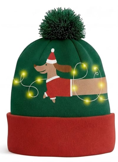JAP Christmas Kerstmuts met lichtjes - Teckel - Groen