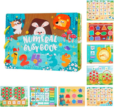 Montessori Speelgoed voor Kinderen van 3 tot 6 Jaar - Interactief Busy Book met Cijfers, Vormen en Dieren