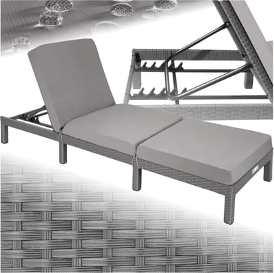 tectake® - Luxe wicker tuinligstoel met 5 verstelbare rugleuningposities, comfortabele vulling en stijlvol design, stabiel stalen frame, onderhoudsvriendelijk, voor tuin, terras, zwembad - grijs