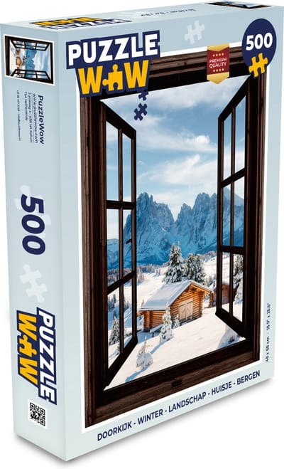Puzzel Doorkijk - Winter - Landschap - Huisje - Bergen - Legpuzzel - Puzzel 500 stukjes