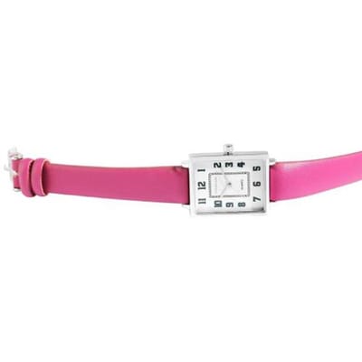 Excellanc-dameshorloge-model 1900272-003-donker roze -roze-rechthoek-duidelijke wijzerplaat -kunstleer
