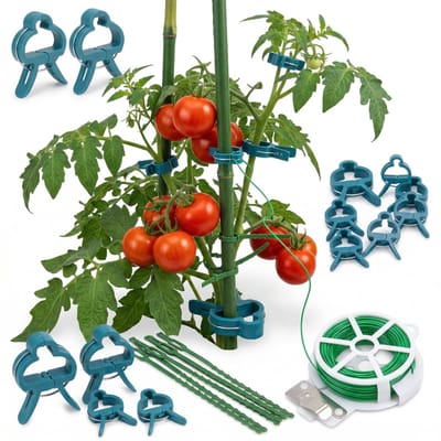 Cheqo® Plantenclips met Binddraad Set van 61 - Plantenbinders - Plantenklemmen - Plantenringen - Klimhulp - Plantenbinder - Tuinaccessoires - voor Klimplanten en Moestuin