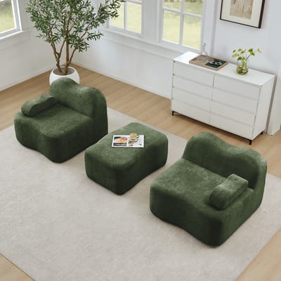 Modulaire L-Vormige Frameloze Bank - 2-Zits Hoekbank Met Hocker - Fluweel Bekleding - groente - Geen Montage Nodig