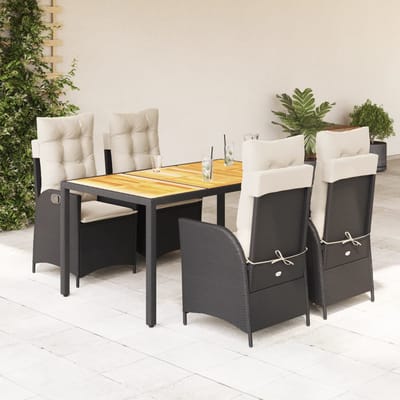 vidaXL - 5-delige - Tuinset - met - kussens - poly - rattan - zwart