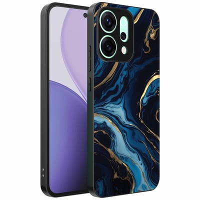 Geschikt voor Oppo Reno 14 Pro Telefoonhoesje met marmer opdruk - TPU backcover case gold blue marble design - Goud Blauw - Smartphonica geschikt voor Oppo Reno 14 Pro