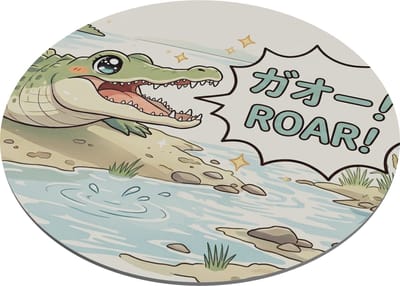 Ronde Muismat Kawaii Krokodil Roar Japanse Anime Stijl Schattige Dieren Illustratie Pastel Kleuren Bureau Accessoire Gamer Meisje Kantoor Cadeau voor haar: Vriendin & Collega Unieke Werkplek Decoratie Grappige Alligator Rivier