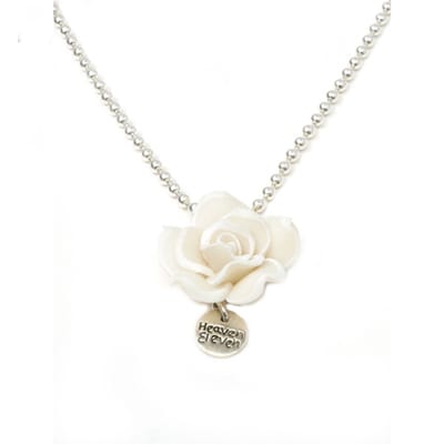 Heaven Eleven KIDS - Meisjes - ketting - ballchain - RVS - witte fimo klei - bloemen - 60cm