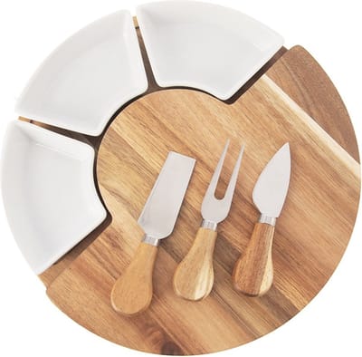 Kaasplank met Kaasmes met Kommetjes 7 delig - Serveerplank - Kaasmessen - Set - Hapjesplank - Mesjes - Snijplank