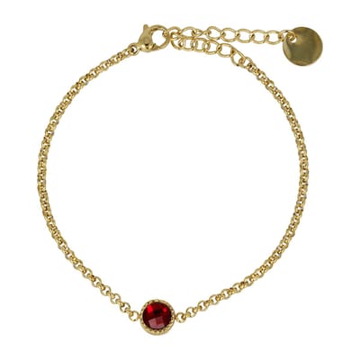My Bendel - Vintage Goudkleurige Bedelarmband met Rood Steentje - met Luxe Cadeauverpakking | Sieraden Voor Dames