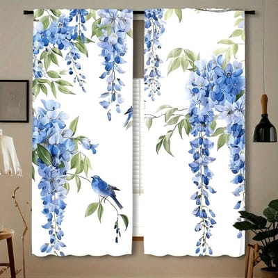2 stuks Semi-Transparante Gele Gordijnen met Zonnebloemprint Design met Tunnel voor Roede voor Slaapkamer Kantoor Keuken & Woonkamer Raamdecoratie 100W130H(CM)40x51in&Grommet Top
