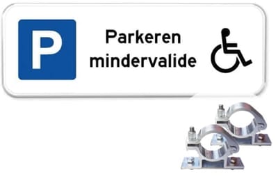 Parkeerbord Mindervalide - Weerbestendig Aluminium - 40x15 cm - Bevestiging: Met paalbeugels Ø48mm