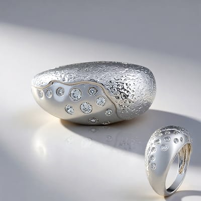 Cavill - Zilveren Ring met Cambodjaanse Zirkonen 0,24 ct - 925 Sterling Zilver - Asymmetrisch Gehamerd Design - Monosono Collection
