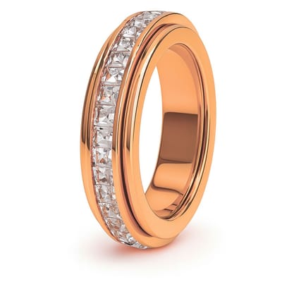 Anxiety Ring - (Steentjes) - Stress Ring - Fidget Ring - Anxiety Ring For Finger - Draaibare Ring Dames - Spinning Ring - Spinner Ring - Rosé goudkleurig RVS - (15.50 mm / maat 49)