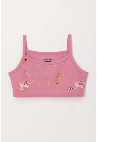 Woody Meisjes Topje – Roze met Labradoodle Print – Zacht Katoen – Onderhemdje of Top - 8 jaar