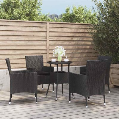 vidaXL - 5-delige - Bistroset - met - kussens - poly - rattan - zwart