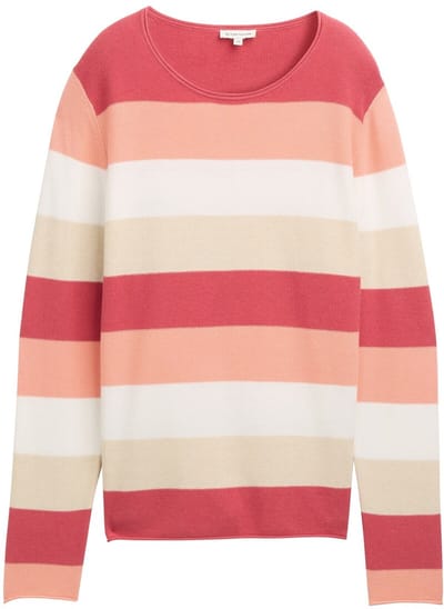 Tom Tailor - Gebreide trui met ronde hals - Maat XXXL - red apricot block stripe