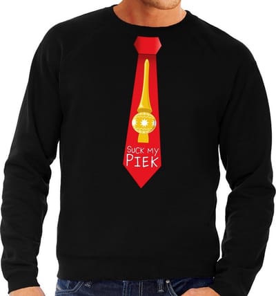 Foute kersttrui / sweater stropdas suck my piek zwart voor heren S