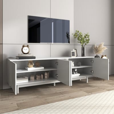 Tv-Meubel Wit Modern - Lowboard 175 cm met Verstelbare Planken - Tv-Kast met Drukopener Systeem - Woonkamer