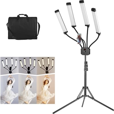 Flexibele 4-arms LED-videolamp Fotografie-invullicht 3200K-5600K Dimbaar met telefoonhouder + EU Plug