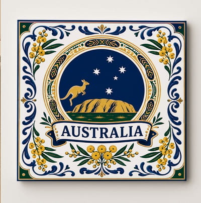 Australië Decoratieve Tegel – Kangoeroe en Zuiderkruis Design – Vierkante Wanddecoratie Cadeau voor Australië Fans