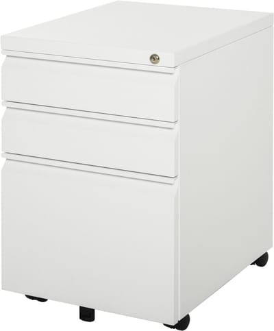 Vinsetto archiefkast - kantoorkast met 3 lades - wielen - staal - wit