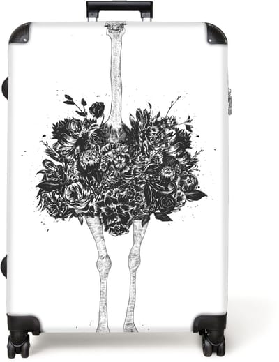 NoBoringSuitcases.com® - Koffer groot - Reiskoffer lichtgewicht - Struisvogel - Bloemen - Dieren - Wit - Rolkoffer met 4 wielen - Grote trolley XL - 98 liter bagage