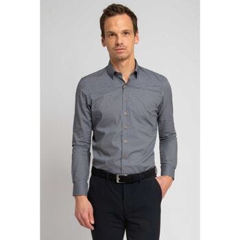Suitable Overhemd Print Donkerblauw - Maat 40 - Heren - Casual Shirt