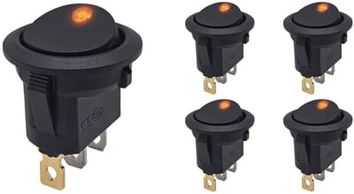 ProRide Wipschakelaar ON-OFF KCD2-12 - 3 pins - Rond - 12V/20A - LED indicator Oranje - 5 stuks