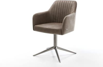Eetkamerstoel Greg-Flex kruispoot grafiet microvelours taupe vintage 360° draaibaar rocker-functie pocketveer kern