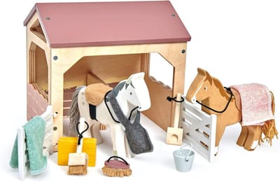 Houten Paardenstal 1:12 voor Poppenhuis Paardenliefhebbers Speelset