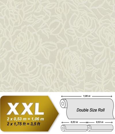 Bloemen behang EDEM 9040-20 vliesbehang hardvinyl warmdruk in reliëf gestempeld met bloemmotief glimmend crème wit grijs 10,65 m2