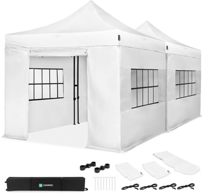 VONROC Partytent – 6x3 m – Premium easy-up Partytent - Set incl. 2x Tent, Zijwanden en Kop-pelsysteem - Modulair Ontwerp – Opvouwbaar – Waterdicht – Stalen Frame - 50+ UV Bescher-ming - Incl. Opbergtassen – Wit