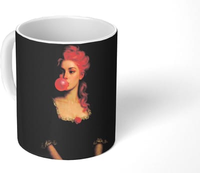 Mok - Koffiemok - Vrouw - Portret - Kauwgombel - Mokken - 350 ML - Beker - Koffiemokken - Theemok