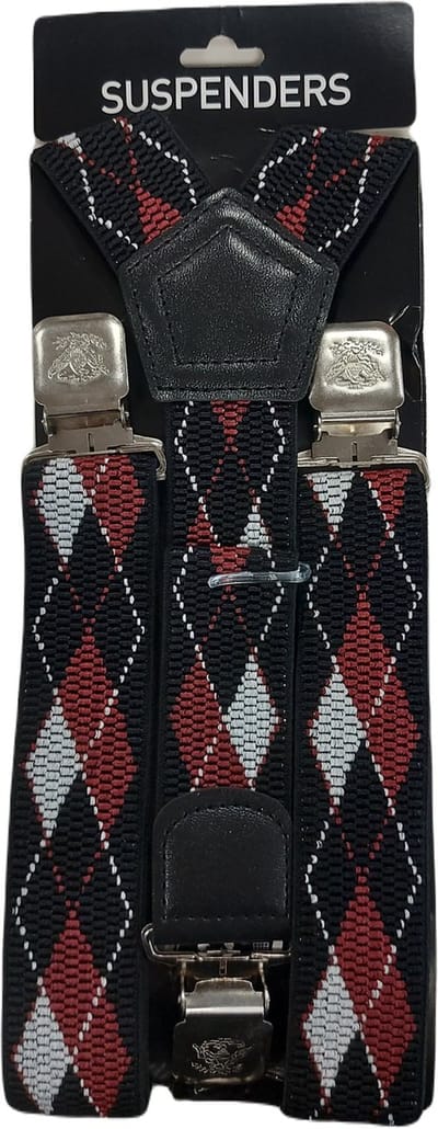 Bretels | Kleur: Zwart - Rood - Wit Ruit| Bretels Heren Volwassenen | Stevige Clips | Sterke Clips | Brede Clips | One Size Fits All