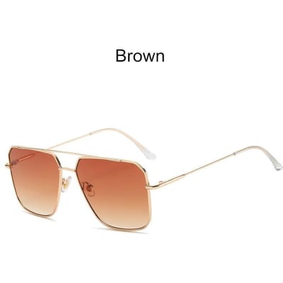 Lunettes de soleil vintage surdimensionnées pour hommes Lunettes polygonales Classiques Carrées en métal Mode Nouvelles Lunettes de soleil pour femmes Uv400 Auburn brown
