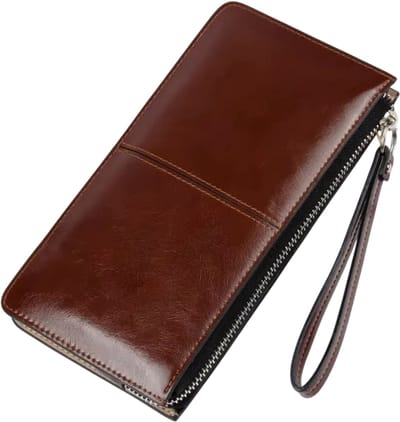 Dames Portemonnee – Lange Rits Clutch Wallet Dames & Handtas – Multi-layer Portemonnee met Rits, Pasjes, Munten en Telefoonvak - Bruin