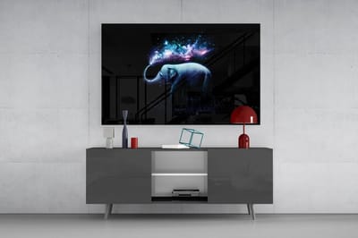 Glasschilderij Olifant – Moderne Wanddecoratie – Galaxy Design – Premium Kwaliteit - 90 x 60 cm